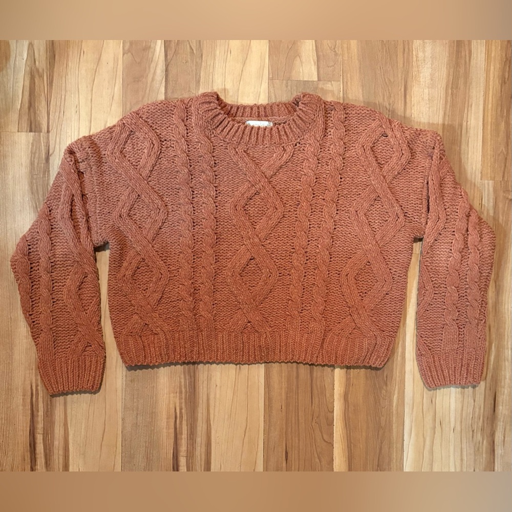 Altar'd State, Rust Orange Cable Knit Sweater, Cropped, Crew Neck, Size M - Picture 5 of 9